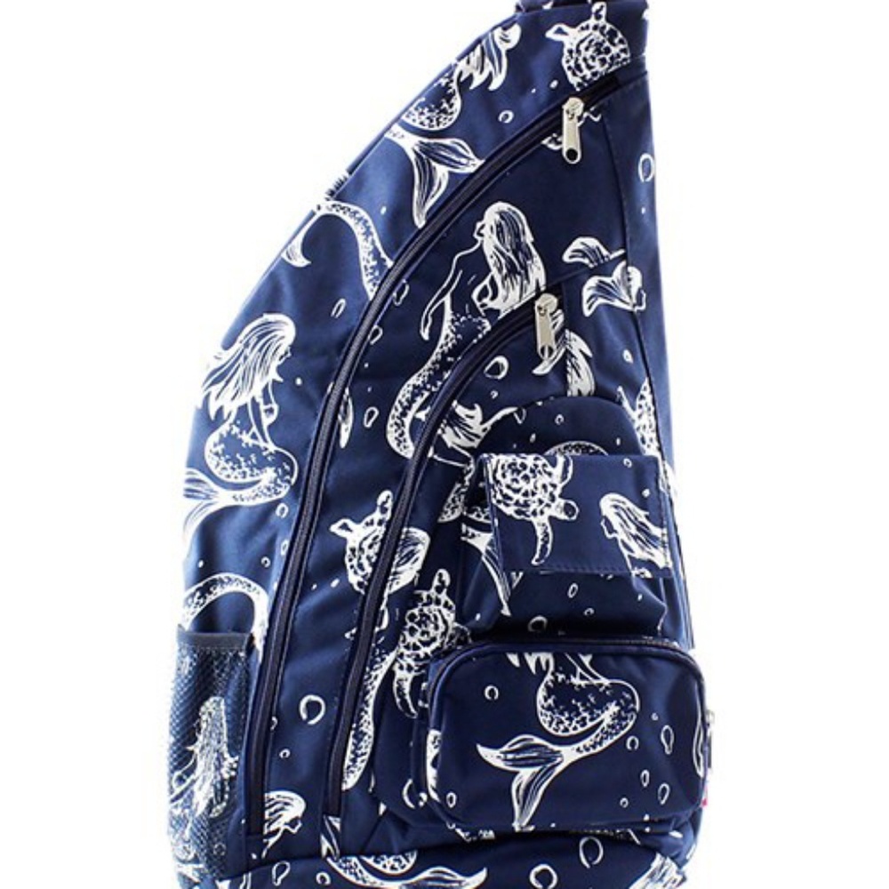 NAVY CANVAS MERMAID SLING BACKPACK/BOOK BAG! CUTE!
